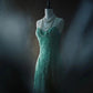 Grünes Paillettenkleid mit exquisiter Perlenverzierung, langes Chiffon-Abendkleid im Retro-Stil NV6611
