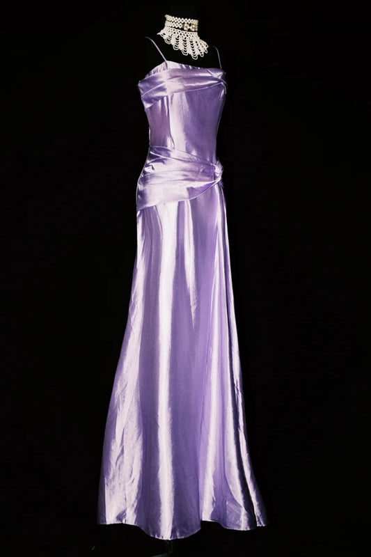 Vintage langes, elegantes Satinkleid in Lila NV6607