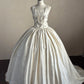 Elfenbeinweißes, florales, perlenbesetztes langes Satin-Ballkleid, Abendkleid, Brautkleid, nv4439