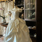 Robe de soirée longue en satin blanc ivoire à volants floraux, élégante et magnifique, robe de mariée nv4441