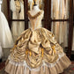 Gelbe Prinzessin plissiert Gold Rose handgefertigte Perlen edle und schöne Märchen reine Schönheit lange Satin Ballkleid Abendkleid Brautkleid nv4440