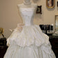 Weißes, trägerloses Ballkleid aus Satin mit floralen Details, Vintage-Abendkleid NV6552