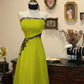 Bright Yellow Strapless Evening Dress with Black Lace Detail NV6548