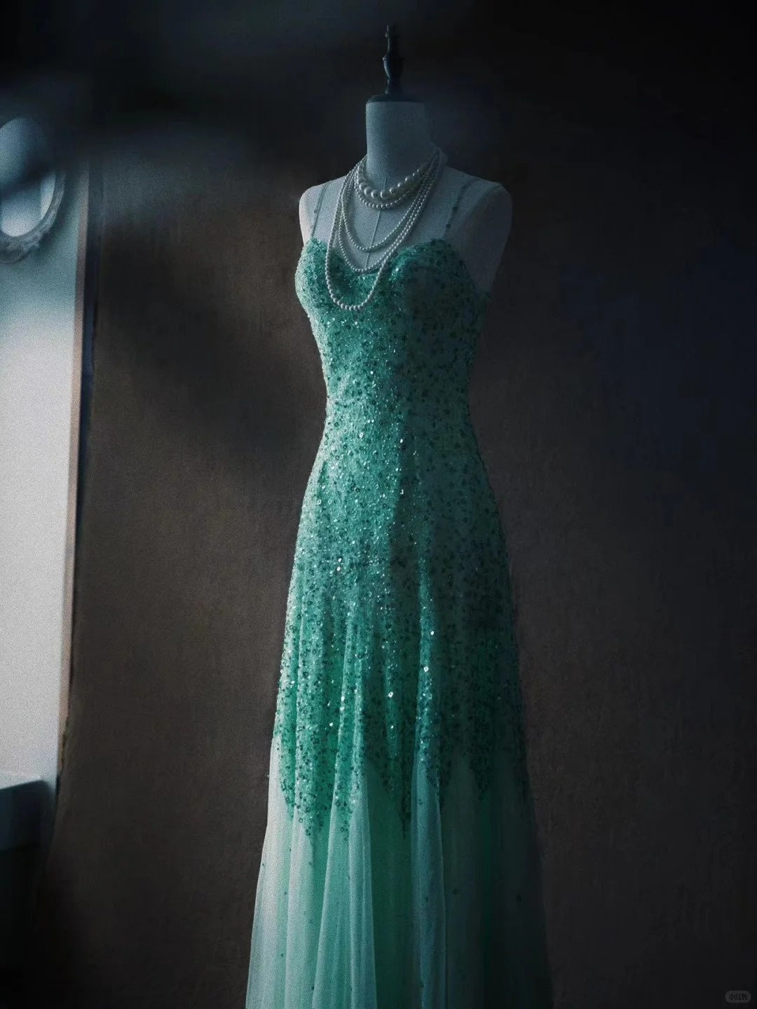 Grünes Paillettenkleid mit exquisiter Perlenverzierung, langes Chiffon-Abendkleid im Retro-Stil NV6611