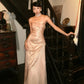 Rosa glänzendes langes Satin-Abendkleid NV6601