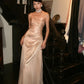 Rosa glänzendes langes Satin-Abendkleid NV6601
