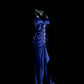 Robe de soirée longue en satin bleu exquis à bretelles spaghetti et perles, robe de bal, robe de soirée, robe de remise de diplôme, nv4264