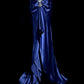 Robe de soirée longue en satin bleu exquis à bretelles spaghetti et perles, robe de bal, robe de soirée, robe de remise de diplôme, nv4264