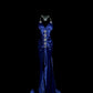 Robe de soirée longue en satin bleu exquis à bretelles spaghetti et perles, robe de bal, robe de soirée, robe de remise de diplôme, nv4264