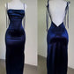 Robe de soirée longue bleue simple et sexy, avec nœud et bretelles spaghetti, dos nu, longueur au sol, robe de bal, robe de soirée, robe de bal, nv3824