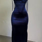 Robe de soirée longue bleue simple et sexy, avec nœud et bretelles spaghetti, dos nu, longueur au sol, robe de bal, robe de soirée, robe de bal, nv3824