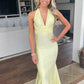 Gelb Mode Elegant V-ausschnitt Backless Lace-up Lange Meerjungfrau Satin Formale Frauen Ballkleid Abendkleid Party Kleid Prom Kleid nv3930