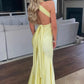 Gelb Mode Elegant V-ausschnitt Backless Lace-up Lange Meerjungfrau Satin Formale Frauen Ballkleid Abendkleid Party Kleid Prom Kleid nv3930