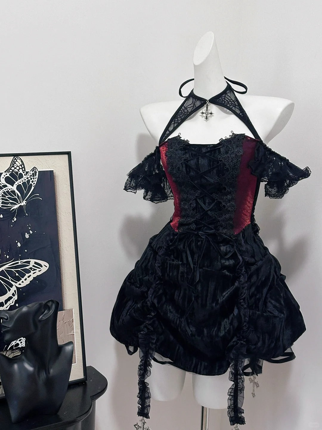 Rot Schwarz Vintage Elegante Zarte Spitze Kurzes Homecoming Kleid Ballkleid Abendkleid Geburtstagsparty Kleid Ballkleid nv4052