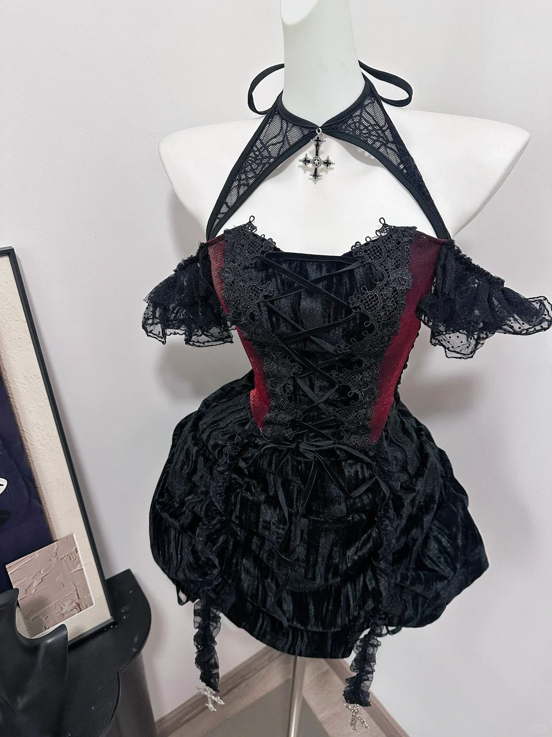 Rot Schwarz Vintage Elegante Zarte Spitze Kurzes Homecoming Kleid Ballkleid Abendkleid Geburtstagsparty Kleid Ballkleid nv4052