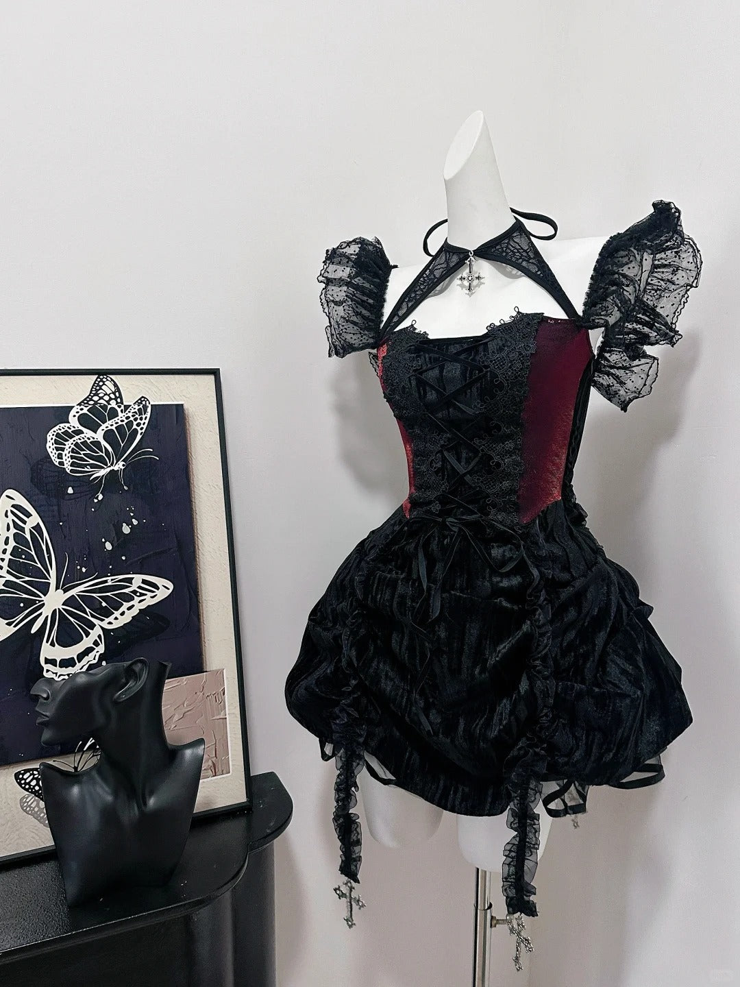 Rot Schwarz Vintage Elegante Zarte Spitze Kurzes Homecoming Kleid Ballkleid Abendkleid Geburtstagsparty Kleid Ballkleid nv4052
