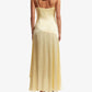 Robe de soirée longue jaune à bretelles spaghetti et ourlet irrégulier nv2310
