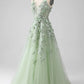 Robe de bal longue en forme de A avec corset appliqué Sage nv1595