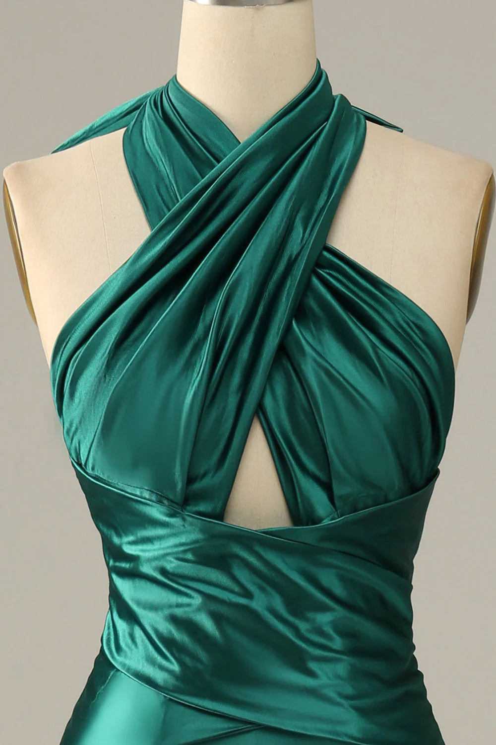 Dunkelgrünes Neckholder-Meerjungfrau-Ballkleid mit Schnürung und Schlitz nv1649