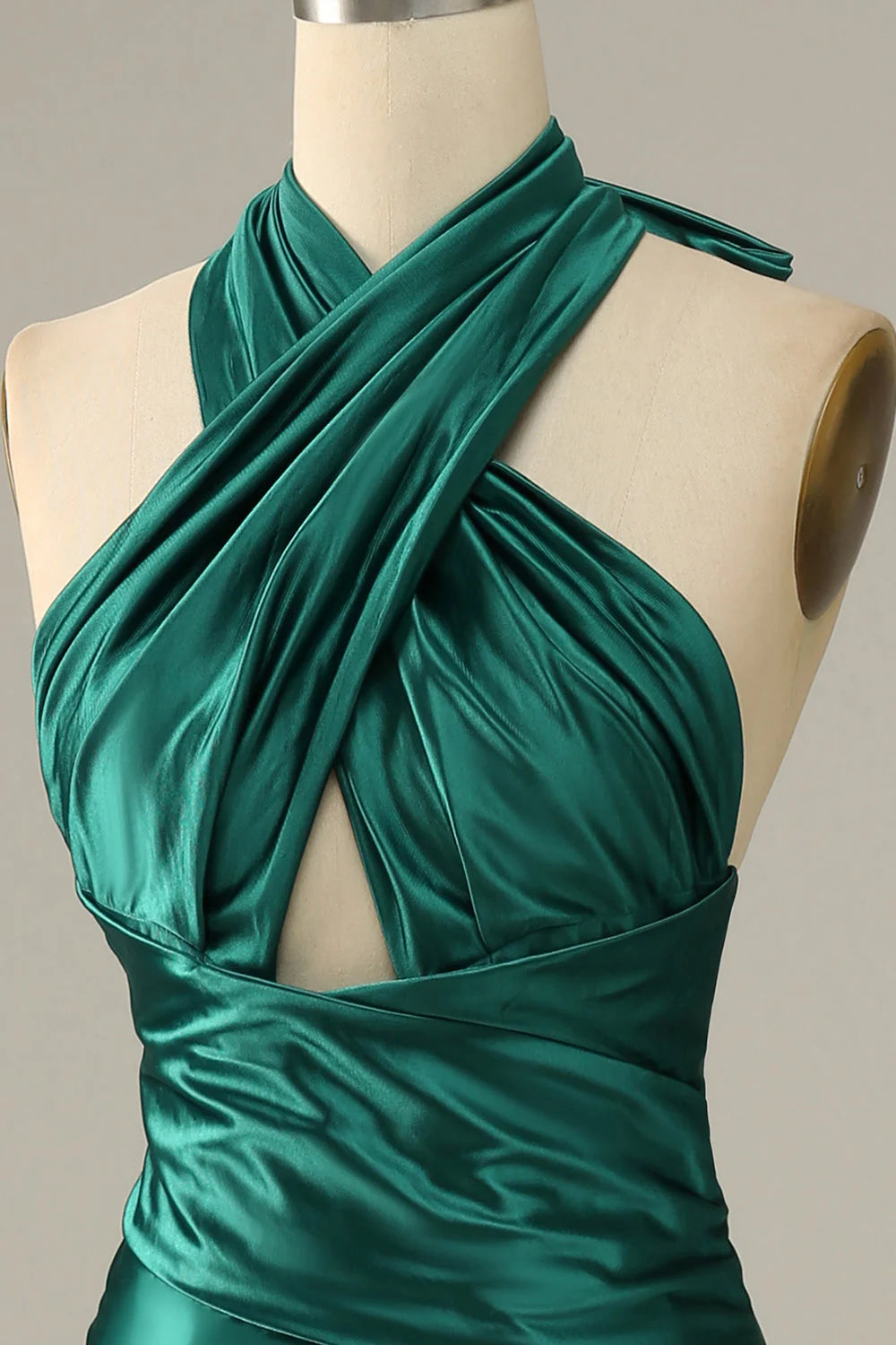 Dunkelgrünes Neckholder-Meerjungfrau-Ballkleid mit Schnürung und Schlitz nv1649
