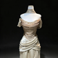 Champagne Off Shoulder Mermaid Formal Gown Beaded Sequin Cross Ruched Satin Vintage Evening Dress  NV6967