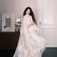 Halter Sheer Tulle Bridal Gown, A-Line Wedding Dress with 3D Flower Petal Appliques  NV7327