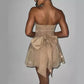 Elegantes, trägerloses, rückenfreies Abendkleid mit schmaler Schleife und Pailletten, schulterfrei, A-Linie, kurzes Mini-Homecoming-Kleid, Ballkleid nv2072