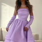 Lila trägerloses Satin A-Linie Kurzes Ballkleid Homecomingkleid Geburtstagskleid Abendkleid nv2108