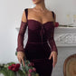 Red lace velvet elegant sexy maxi dress long prom dress evening gown party dress with red lace sleeves nv2667