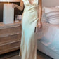 Weißes, elegantes V-Ausschnitt-Lang-Satin-Ballkleid mit schmalem Schnitt, Abendkleid, Geburtstagspartykleid, Ballkleid, Brautjungfernkleid, nv3936