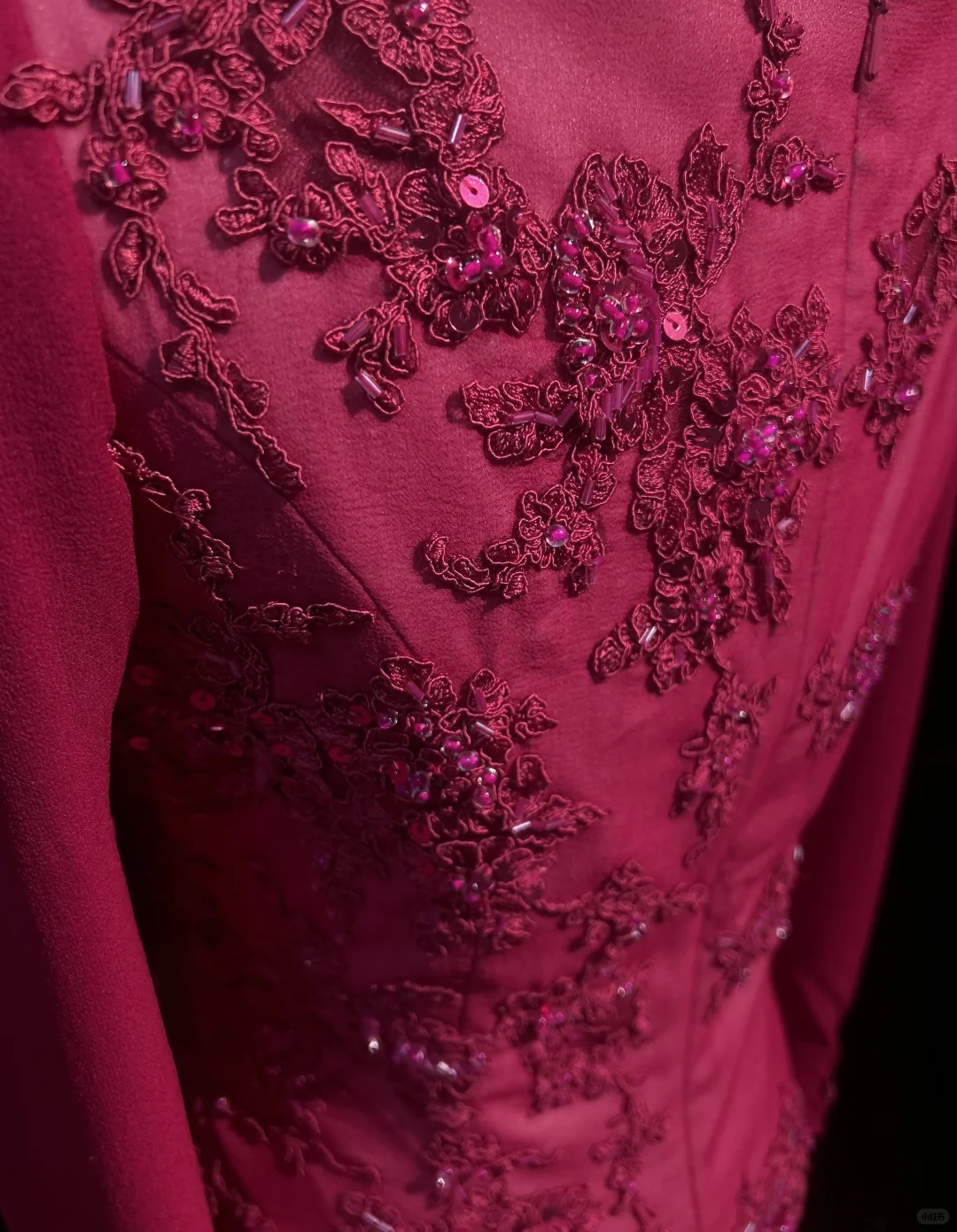 Square Neck Magenta Vintage Midi Prom Dress Long Sleeve Chiffon Lace Floral Appliques Beaded Formal Gown  NV6902