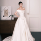 White Off The Shoulder Long Sleeve Satin Wedding Dress  NV7231