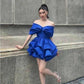 Blue off-the-shoulder fashion bud short evening dress party dress homecoming dress nv2871