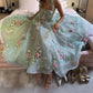 Green backless floral long chiffon ball gown evening dress nv2894