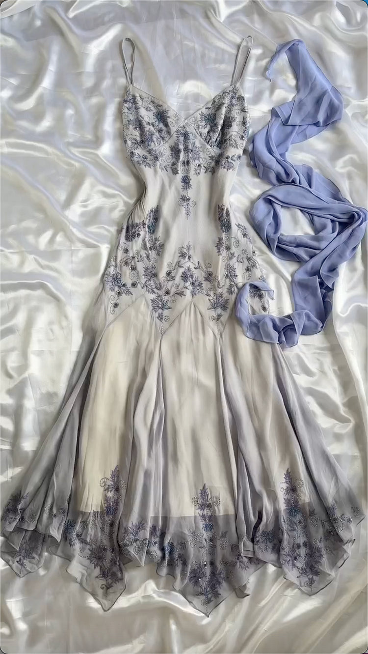 Robe de soirée longue en mousseline de soie, élégante et violette, avec perles exquises, nv3565