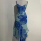 NiceVestidos – Blau/Grün geblümtes, kurzes Chiffon-Heimkehrkleid NV5684