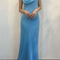 Robe de soirée longue en mousseline de soie, élégante et bleue, à bretelles spaghetti, nv3712