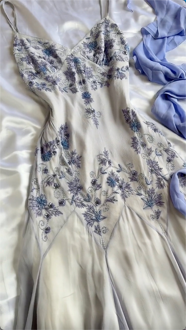 Robe de soirée longue en mousseline de soie, élégante et violette, avec perles exquises, nv3565