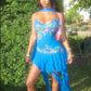 Blaues funkelndes, kurzes Ballkleid mit Spaghettiträgern und Tüllstickerei, Abendkleid mit Schleife, nv2949