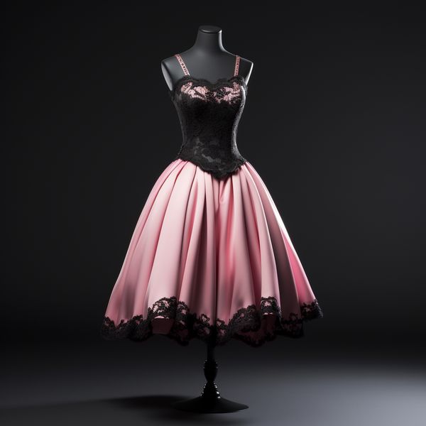 NiceVestidos - Robe de bal mi-longue à bretelles spaghetti en dentelle contrastante noir et rose NV5767
