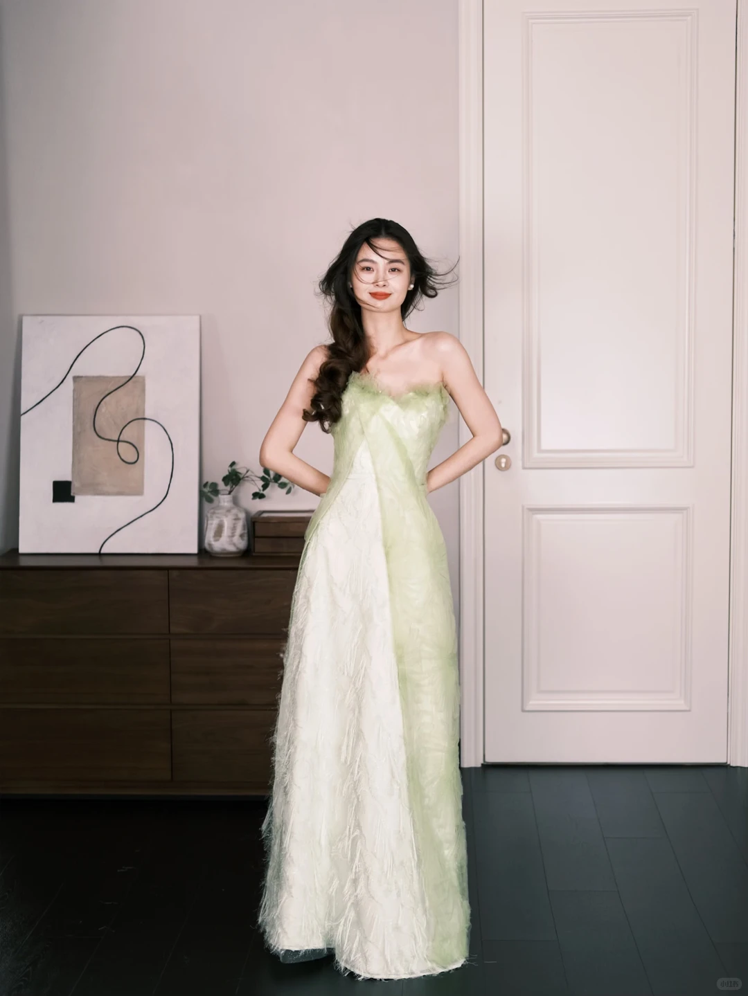 Mint Green Strapless Feather Tulle Evening Gown, Fairy Prom Dress  NV7290