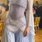 Fairy Luxury Court Style Hellblaues, perlenbesetztes, transparentes Abendkleid mit Schleppe – Hochzeits- und Ballkleid im Ozean-Stil NV6382