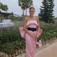 Pink Satin Strapless Bow Long Ball Gown Evening Dress nv2738