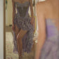 Robe de soirée courte en mousseline de soie, élégante et vintage, violette, nv4850