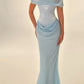 Robe de soirée sirène bleu clair à épaules dénudées, coupe ajustée, longueur au sol, longue, en satin, robe de bal, robe de soirée nv4107