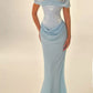 Robe de soirée longue et élégante en satin et tulle bleu vintage style sirène, coupe slim, longueur au sol, style déesse de la mode, nv3903