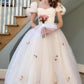 Weißes einfarbiges kleines Blumen-elegantes Tüll-langes Ballkleid-Hochzeitskleid im Prinzessinnen-Stil für Damen-Brautkleid nv2744