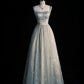 Sage Green Delicate Floral Beading Long Tulle Ball Gown Evening Gown Party Dress nv3485