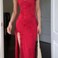 Red applique simple sexy long slit prom dress evening gown party dress nv2344