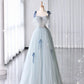 Hellblaues elegantes herzförmiger Ausschnitt, exquisite Schleifenträger, langer Tüll, Ballkleid, Abendkleid, Abschlusskleid, NV3786